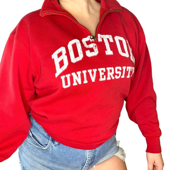 Boston University Red College Academia Collegiate Quarter Zip Sweatshirt Large - Picture 1 of 6